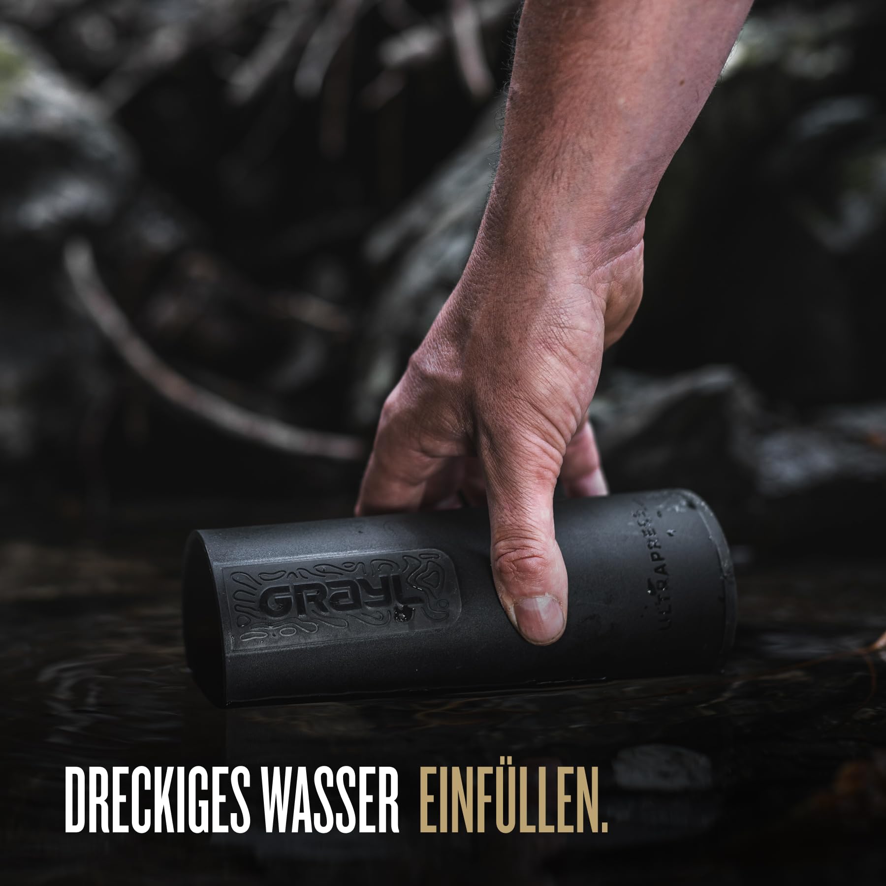 GRAYL Ultra Press PREMIUM Outdoor Wasserfilter MEGA BUNDLE mit Ersatzfilter 300L Trinkwasser Entfernt 99,99% Bakterien & Viren für Camping, Survival & Reisen - Covert Black + Black