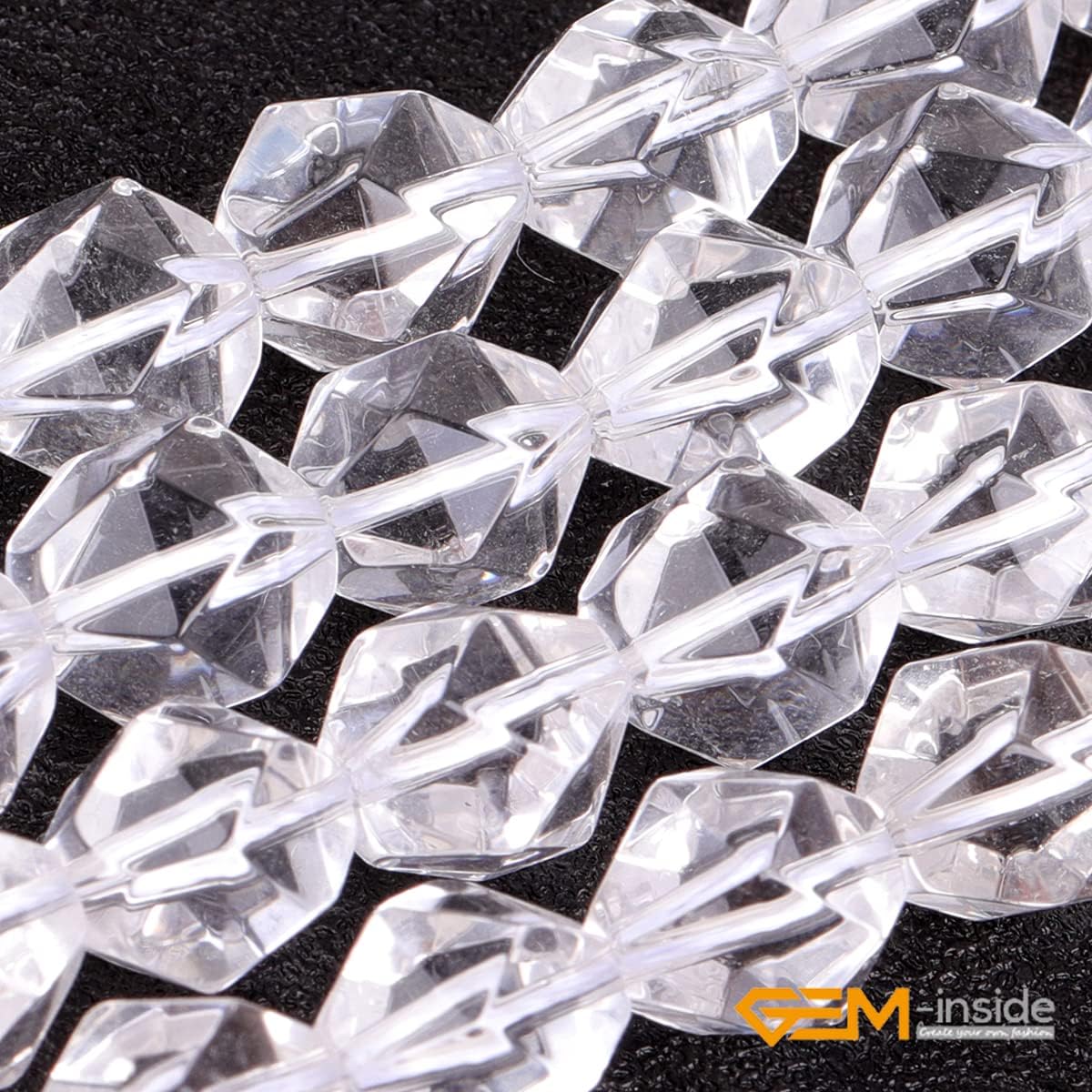 GEM-Inside Natural 10mm White Clear Quartz Gemstone Loose Beads Faceted Cambay Crystal Energy Stone Power for Jewelry Making 15"