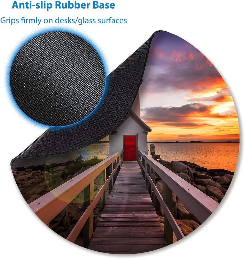 Sunset at the Lighthouse Round Mouse Pad, Coastal Scenery Circular Desk Mat image 3