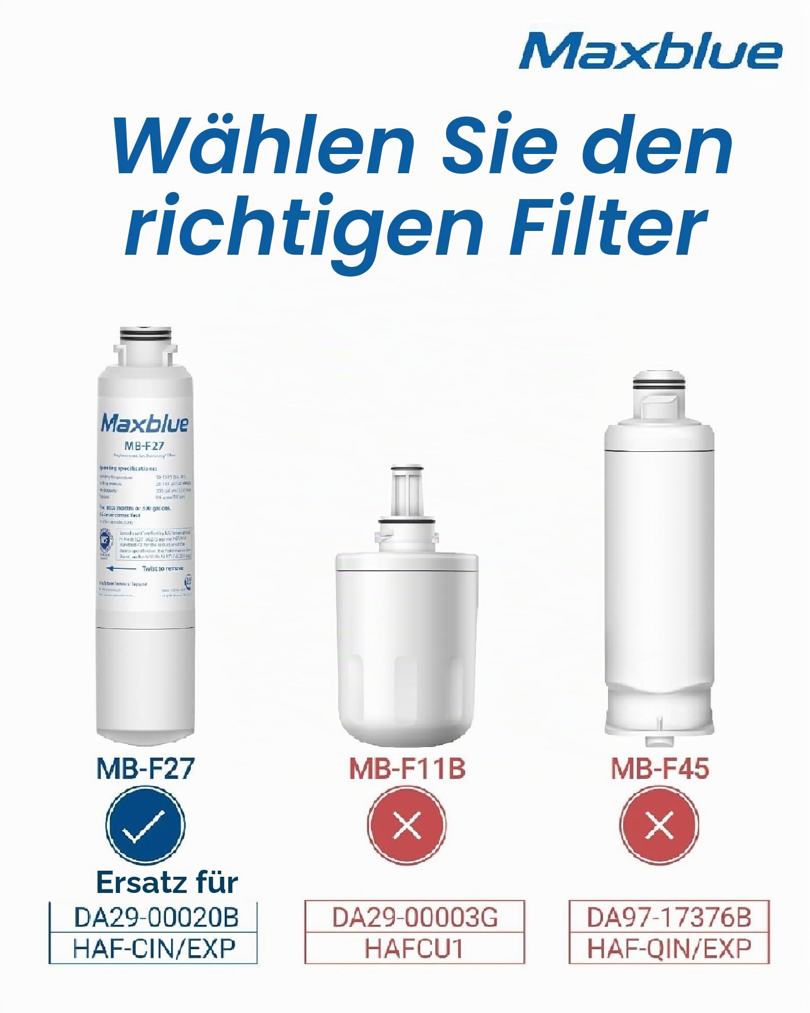 Maxblue Kühlschrank Wasserfilter, Kompatibel mit Samsung® DA29-00020B, DA29-00020A, HAFCIN, HAF-CIN, HAF-CIN/EXP, DA97-08006A-B, DA-97-08006A/B, DA29-00019A, 46-9101, RF28HMEDBSR (3)