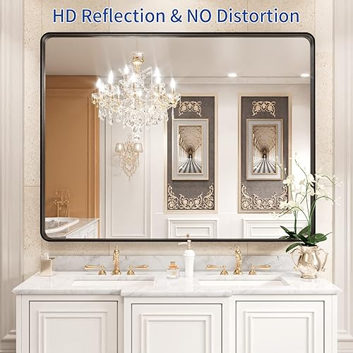 Miniatura 2 de WEER Espejo con marco negro para baño, espejo de tocador de baño negro mate de 40 x 32 pulgadas, espejo de pared rectangular con marco de metal