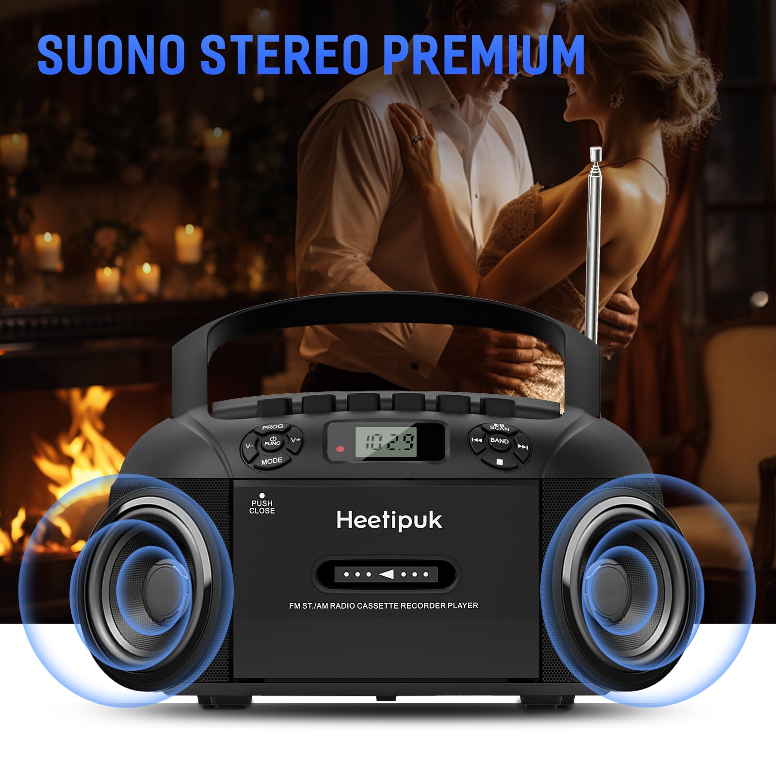 Lettore CD Radio Portatile, CD Player FM/AM con Jack per Cuffie, Stereo Cassa Bluetooth, lettore CD a Cassette con Ingresso Audio USB/AUX, Display LCD per Casa, Regalo (Nero)