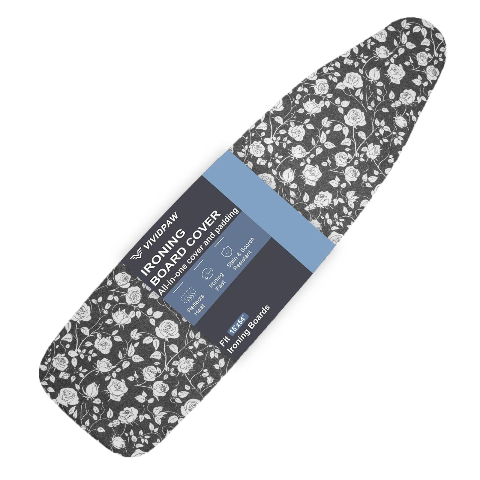 VividPaw Funda y almohadilla para tabla de planchar, tamaño estándar de 15 x 54 pulgadas, acolchado grueso, borde elástico, resistente a la abrasión y a las manchas, cierre ajustable, fundas de tabla