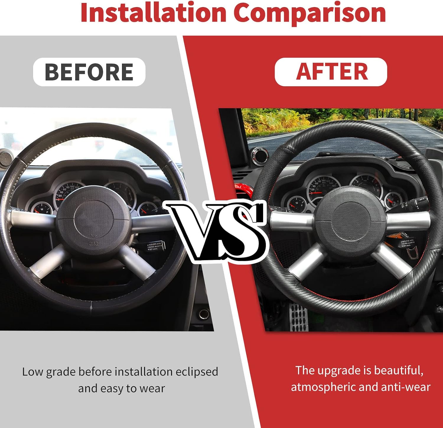 Jimen Compatible with Jeep Wrangler JK JKU 2007-2010, 4PCS Car Steering Wheel Overlay Cover Interior Trim Accessories (Silver)