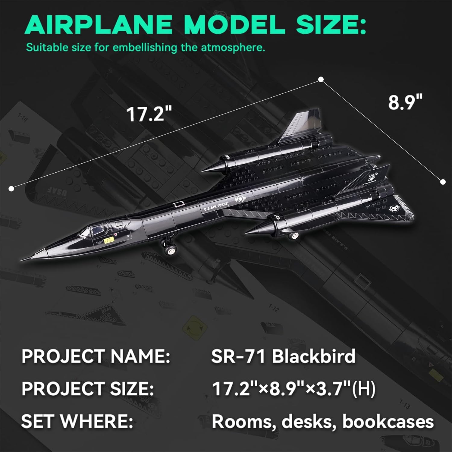ArtorBricks SR-71 Reconnaissance Blackbird Airplane Military Building Set with Display Stand - 183Piece Model Kit for Adults, Collectors & Hobbyists