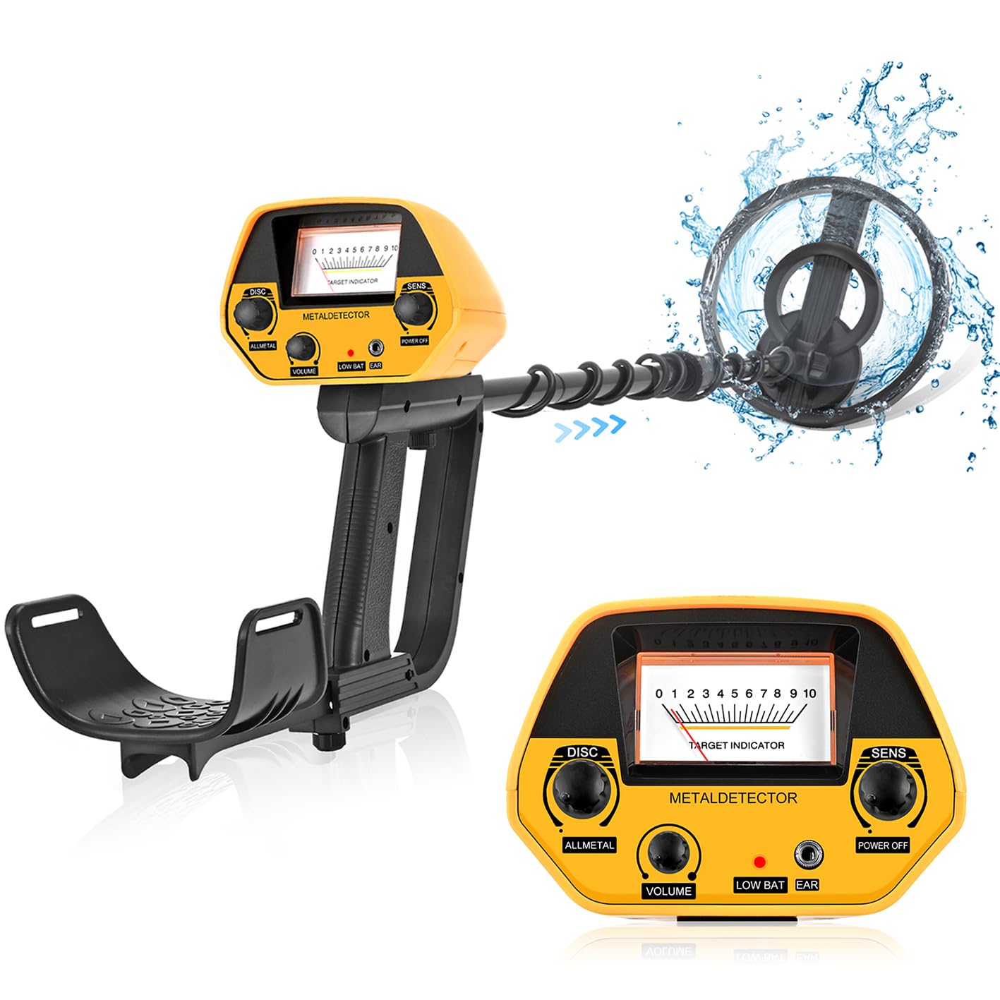 Détecteur de Métaux Rechargeable 9V pour Enfants Adultes, Hauteur Réglable 78-108cm, Disc & Mode Tout Métal