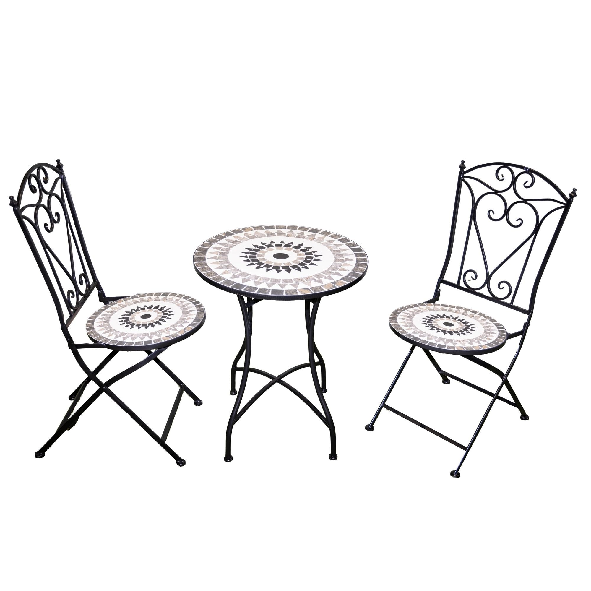 Shatchi Mosaic Bistro Set With Folding ChairsCeramic Tile Outdoor Garden Furniture For PatioBalcony And Terrace