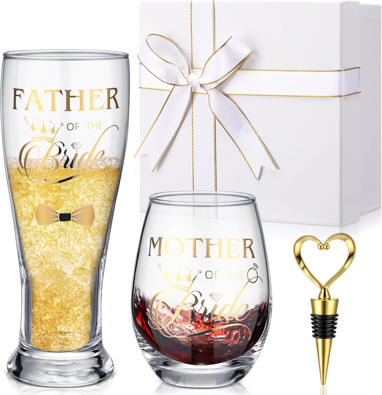 Mother and Father of the Bride Gifts Tumbler with Gold Stainless Steel Love Wine Bottle Stoppers Mother of the Bride Cup Bridal Shower Gifts Box & Decorations