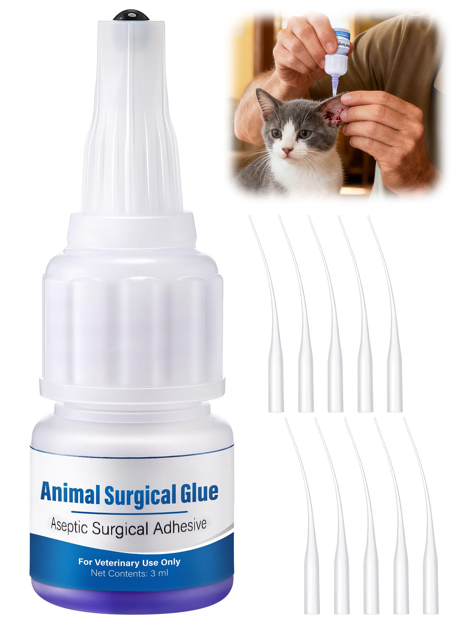 Veterinary Surgical Skin Glue, Strong Surgical Adhesive with 10 Precise Applicators, Blue Tinted Fast Acting Waterproof Wound Closure for Pets Dogs Cats, Pain Free & Stress Free (1 Pack,1ml) — Amazon image 9