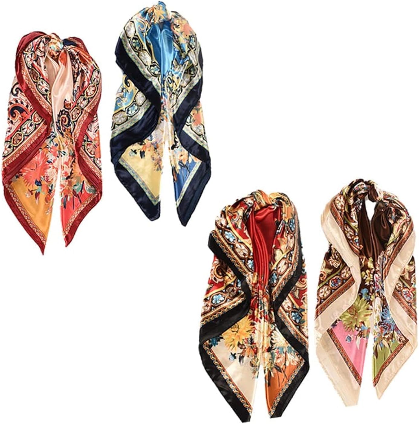 90x90cm Satin Large Square Head Scarves Silk Like Neck Scarf Hair Sleeping Wraps Lightweight Satin Silk Scarfs for Women Girl 4PCS