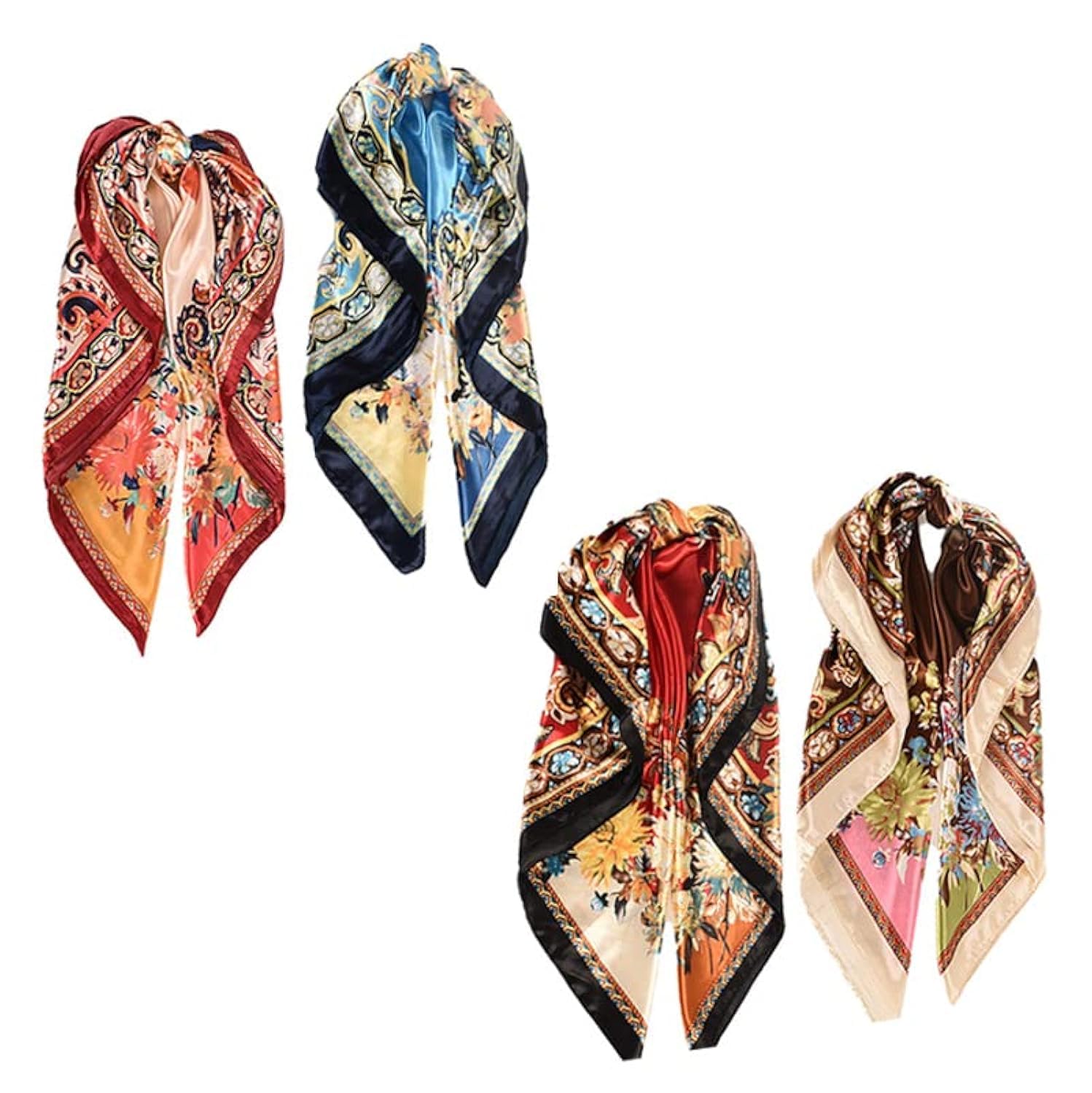 90x90cm Satin Large Square Head Scarves Silk Like Neck Scarf Hair Sleeping Wraps Lightweight Satin Silk Scarfs for Women Girl 4PCS