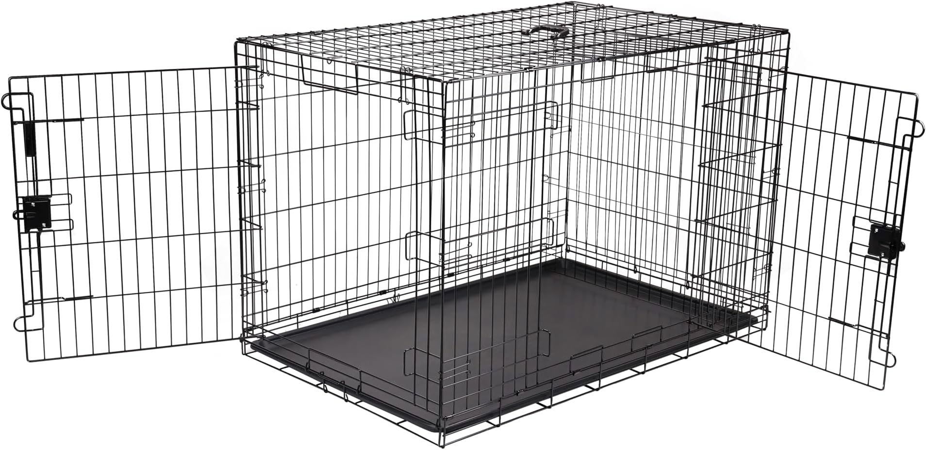 Amazon Basics XXL Metal Dog Crate/Cage with Tray, Durable and Foldable Dog Cage with Double Door, Black, XXL 122cm (48")
