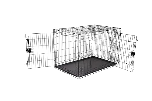 Amazon Basics Jaula para perro de alambre metálico, Duradero,Plegable con bandeja, doble puerta