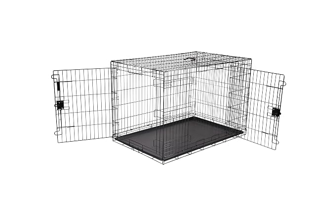 Amazon Basics Jaula para perro de alambre metálico, Duradero,Plegable con bandeja, doble puerta