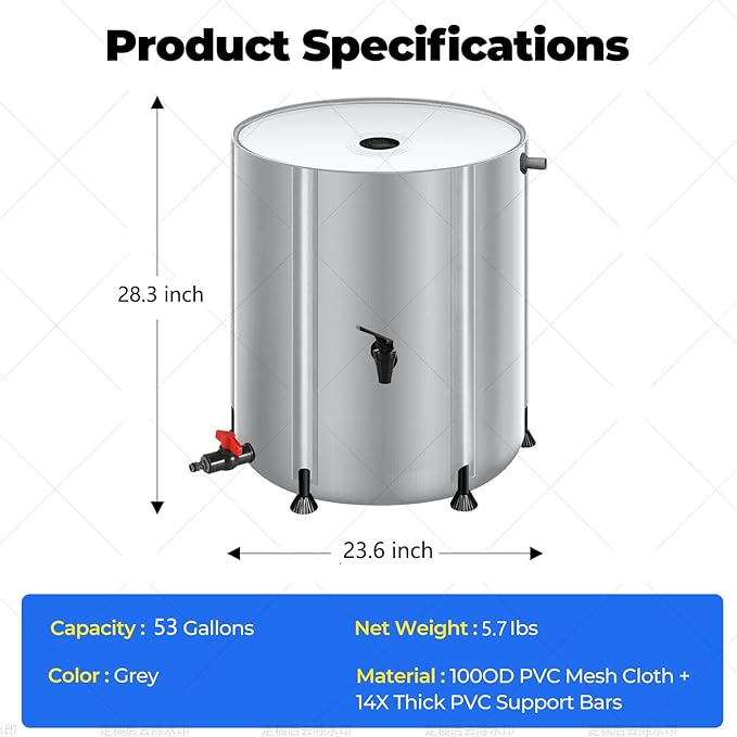 In addition to being environmentally friendly by reducing your reliance on municipal water sources, using a rain barrel can also save you money on your water bills. By collecting rainwater and using it for watering plants and gardens, you can conserve water and reduce your overall water usage. The Rain Barrel made from 1000D waterproof material is a practical and sustainable solution for managing rainwater runoff and supporting eco-friendly practices in your outdoor space. Description by ChatGPT.