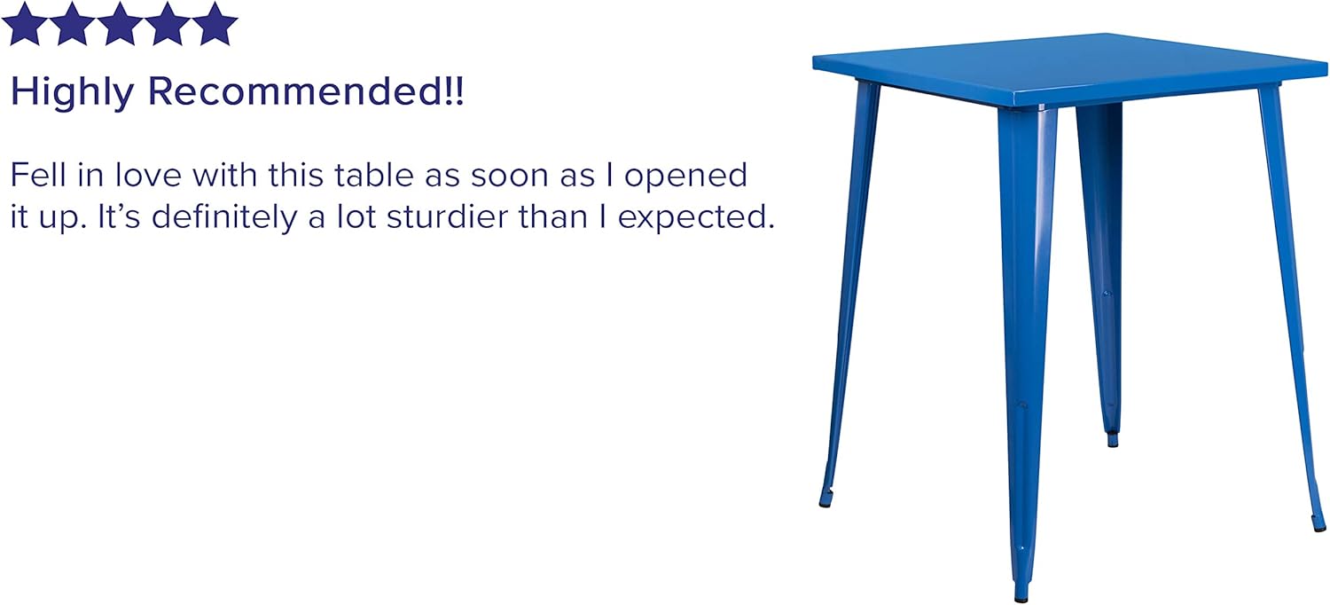 Flash Furniture Commercial Grade 31.5" Square Blue Metal Indoor-Outdoor Bar Height Table : Patio, Lawn & Garden