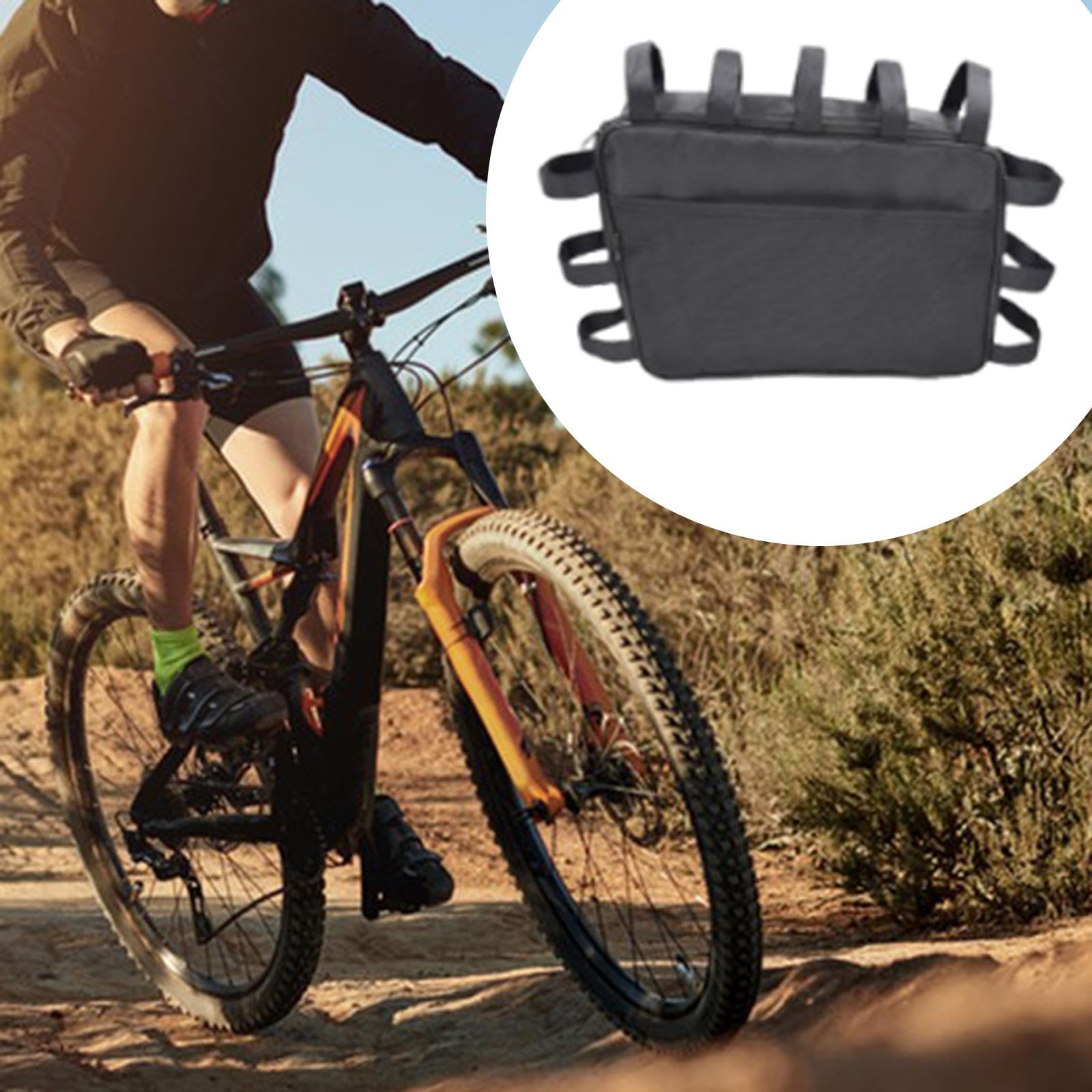 Bolsa para Cuadro de Bicicleta con Cierre Resistente al Agua Almacenamiento Multifuncional para Herramientas Y Accesorios Fabricada en Tejido Oxford