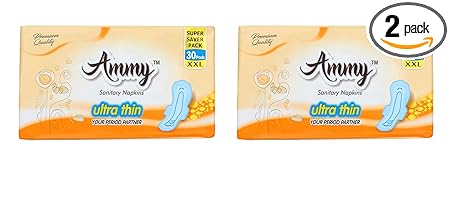 AMMY Advanced Dry Ultra All Night Cottony Soft Ultra Thin Womens/Girls Sanitary Pads with Wings (Napkins) - XXL Wings (60 Pieces)(Pack Of 2)