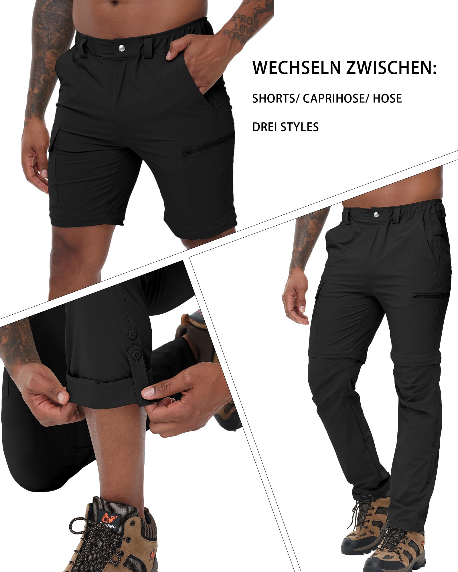 YAOBAOLE Pantaloni da trekking da uomo con zip off, rimovibili, traspiranti, ad asciugatura rapida, elasticizzati, funzionali con 5 tasche