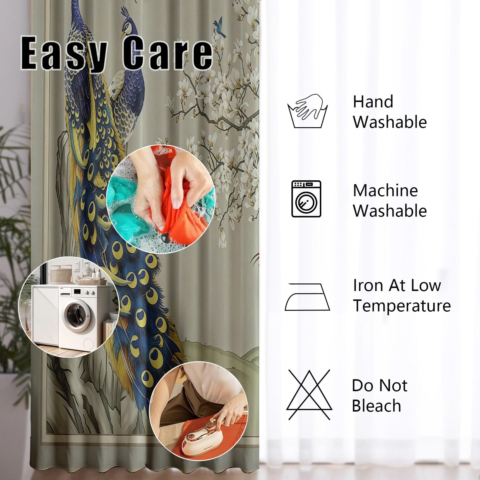 Vorhänge Blumen Pfau, Vorhang Chinoiserie Floral Vogel Blickdicht