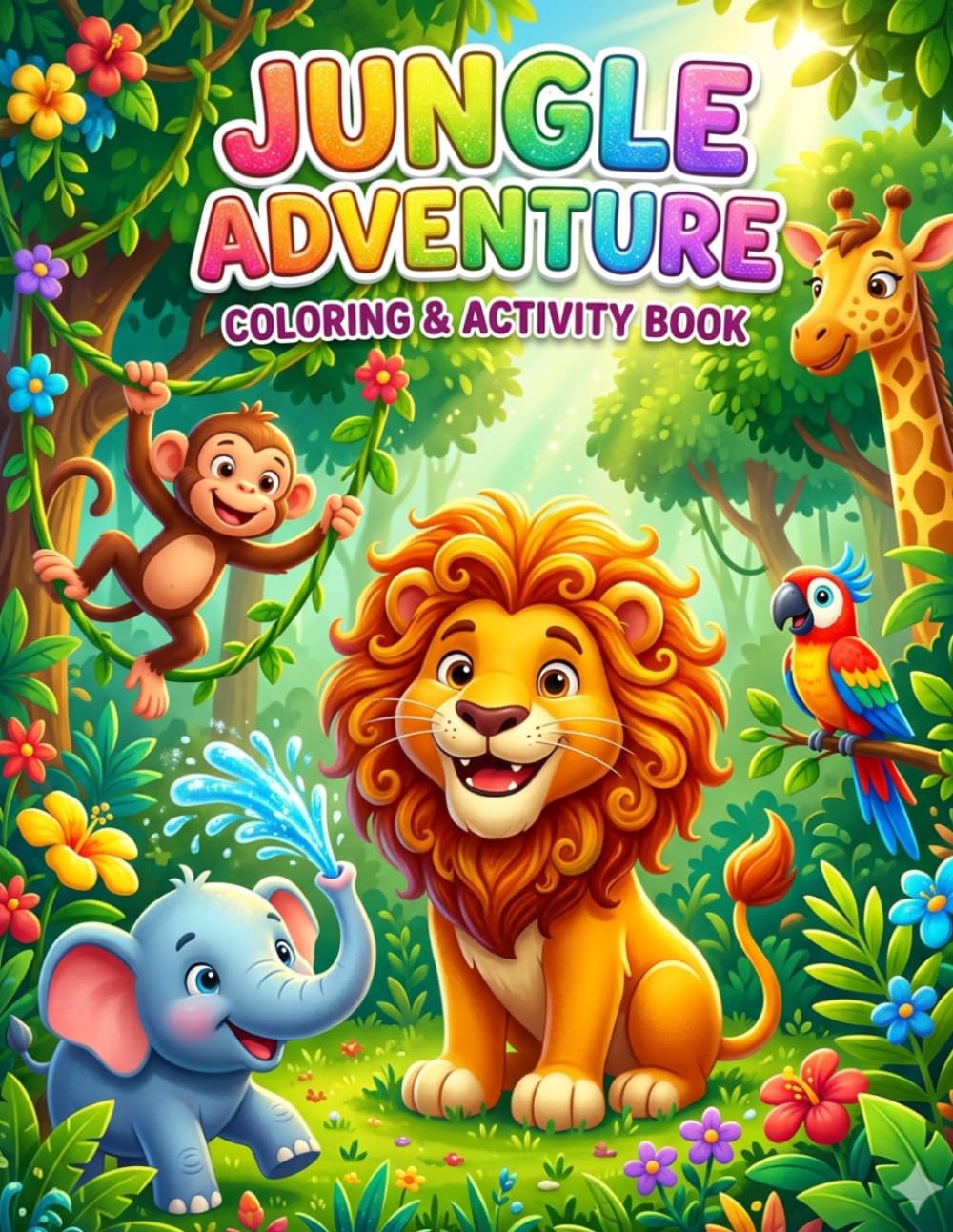 Jungle Animals Coloring Book for Kids Ages 3–5: Cute Jungle Animal Coloring Pages with Big Simple Designs for Toddlers