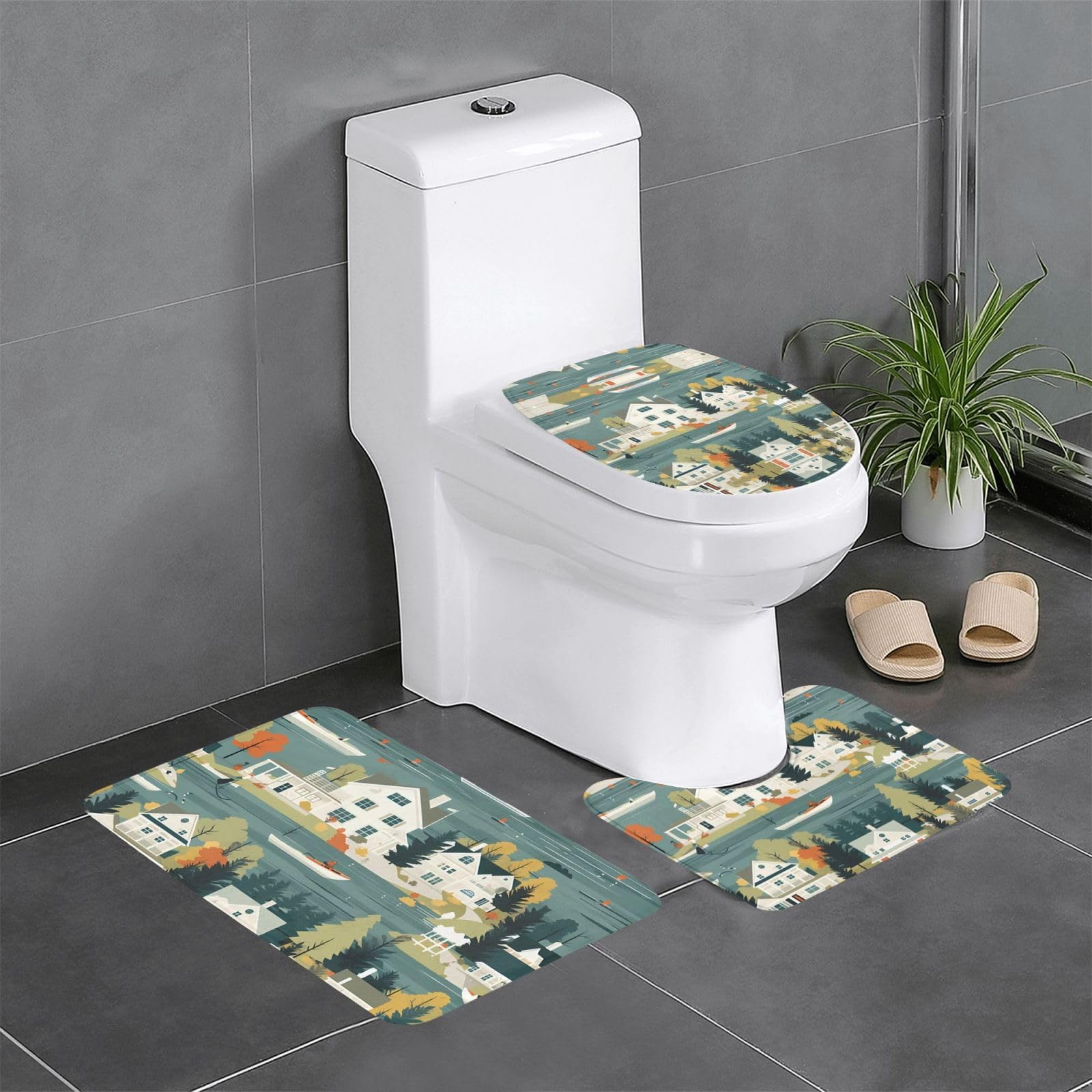 Tapis de salle de bain lot de 3 Lake House avec contour WC ovale rectangulaire