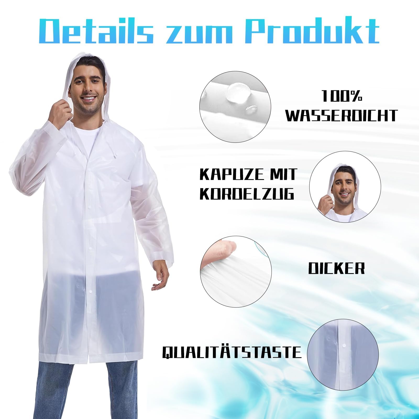 4 Stück Rain Poncho, Festival Regenponcho, Regencape Durchsichtig, Regenponcho Durchsichtig, Für Wandern Camping Radfahren Reisen, 2 Stück Damen Herren Wasserdicht
