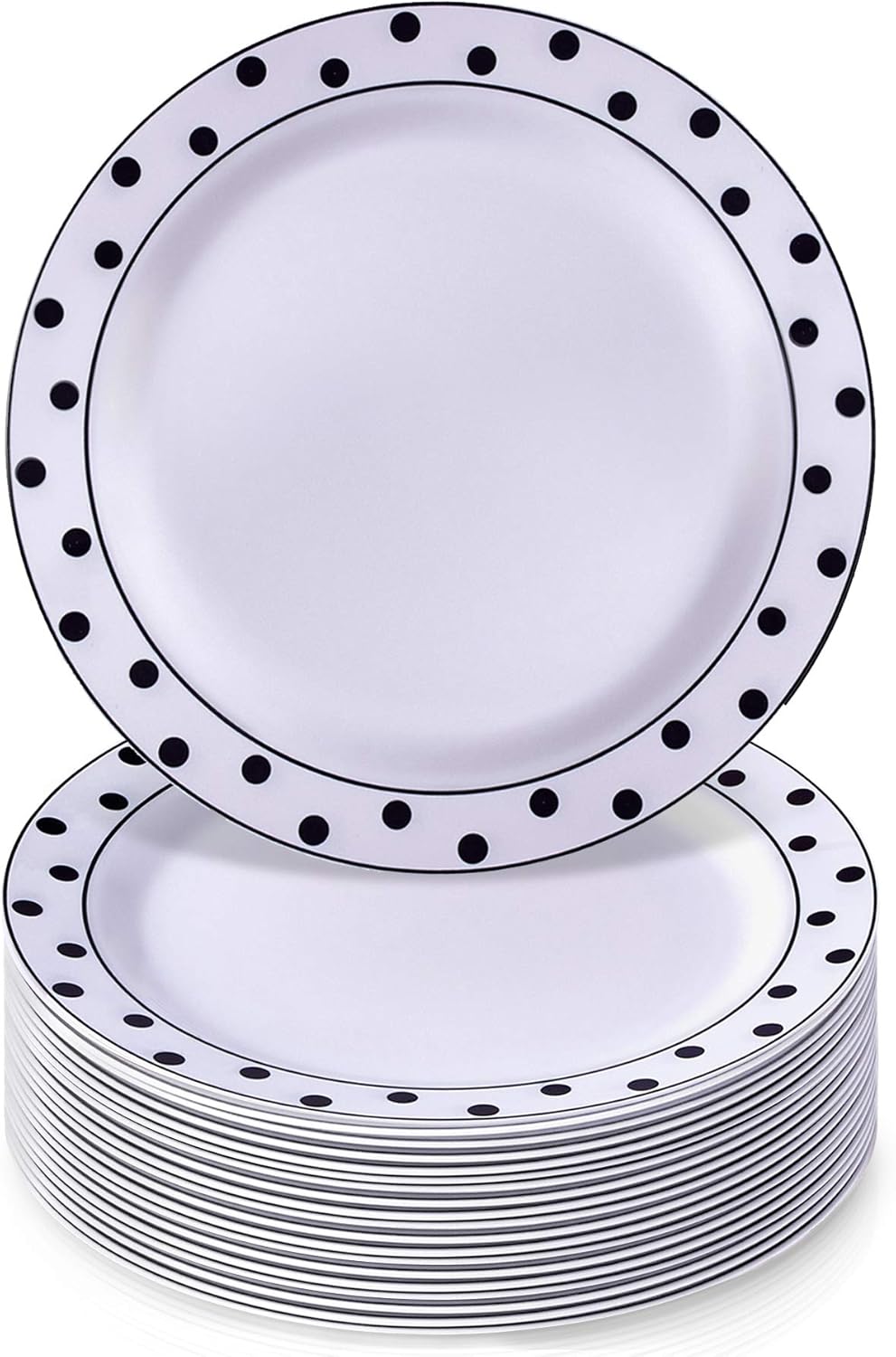 Free Shipping Over $50 10.25 Disposable Dinnerware Plates | Premium Reusable Plastic Plates for Wedding | Dots - Black | 20 Pieces
