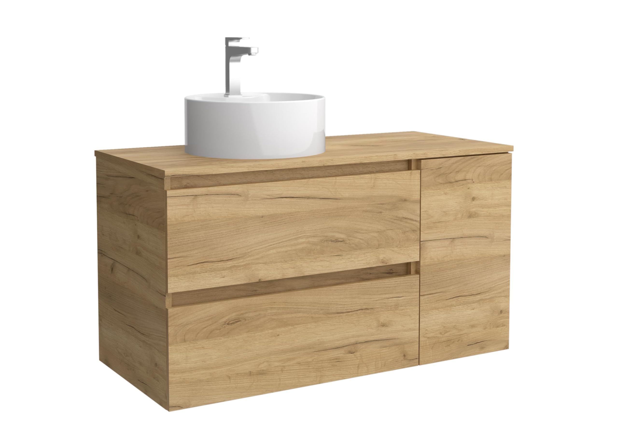 Salgar Mueble de Baño Bequia 100cm + Coqueta 1 Puerta Lado Reversible + Encimera + Lavabo posar| Roble |100x45x56