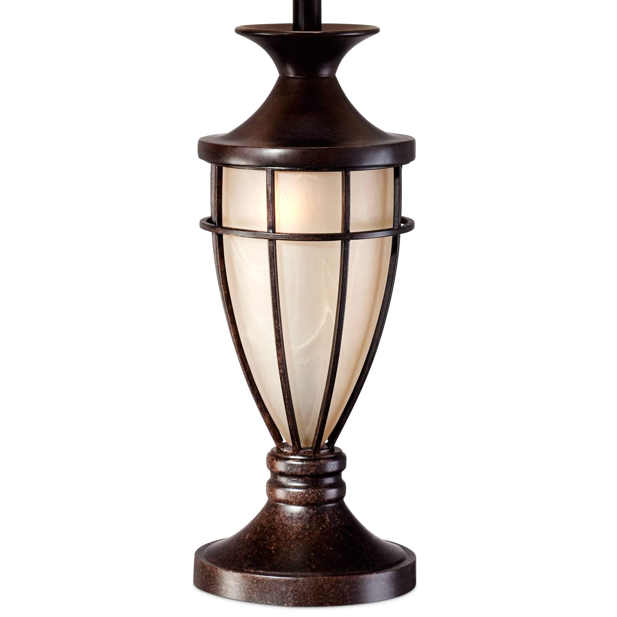 Cage 33" Large Table Lamps Set of 2 Night Light Bronze Brown Urn | Brushed Mission Lantern Nightlight Iron Living Room Bedroom House Bedside Nightstand Home Office Entryway Beige Shade