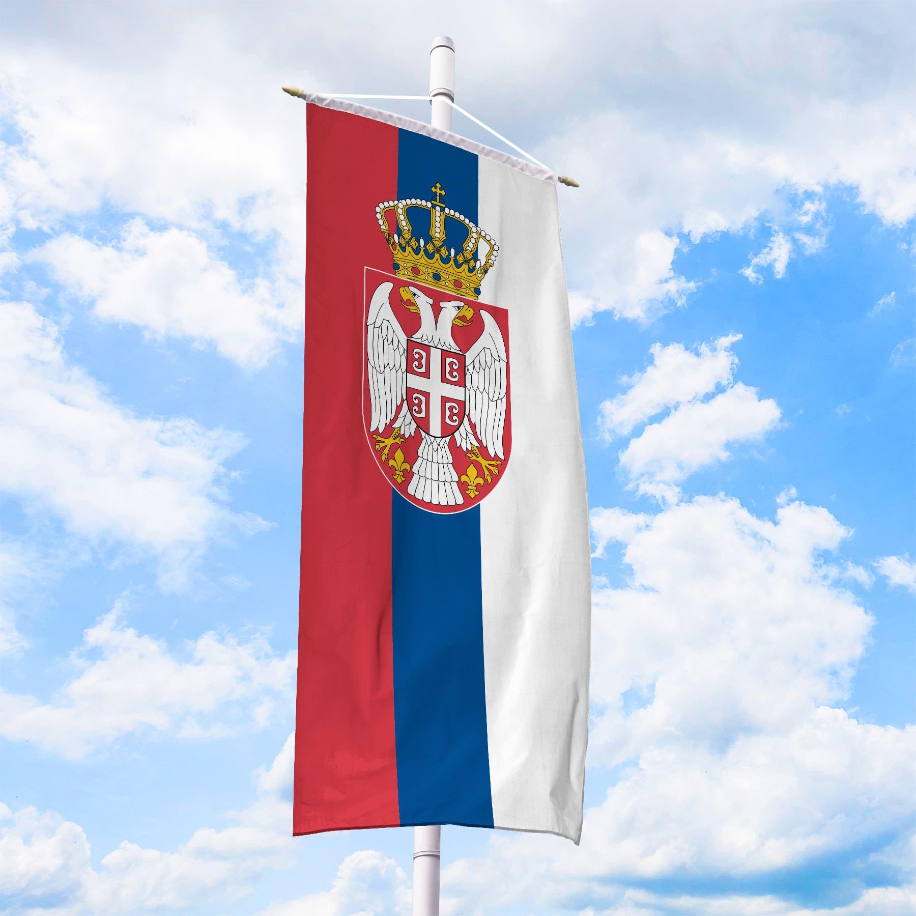 Serbien Flagge 150 x 400 cm - für Fahnenmast, Serbienfahne aus reißfestem Fahnen-Polyester-Stoff, Bannerfahne wetterfest und UV-beständig