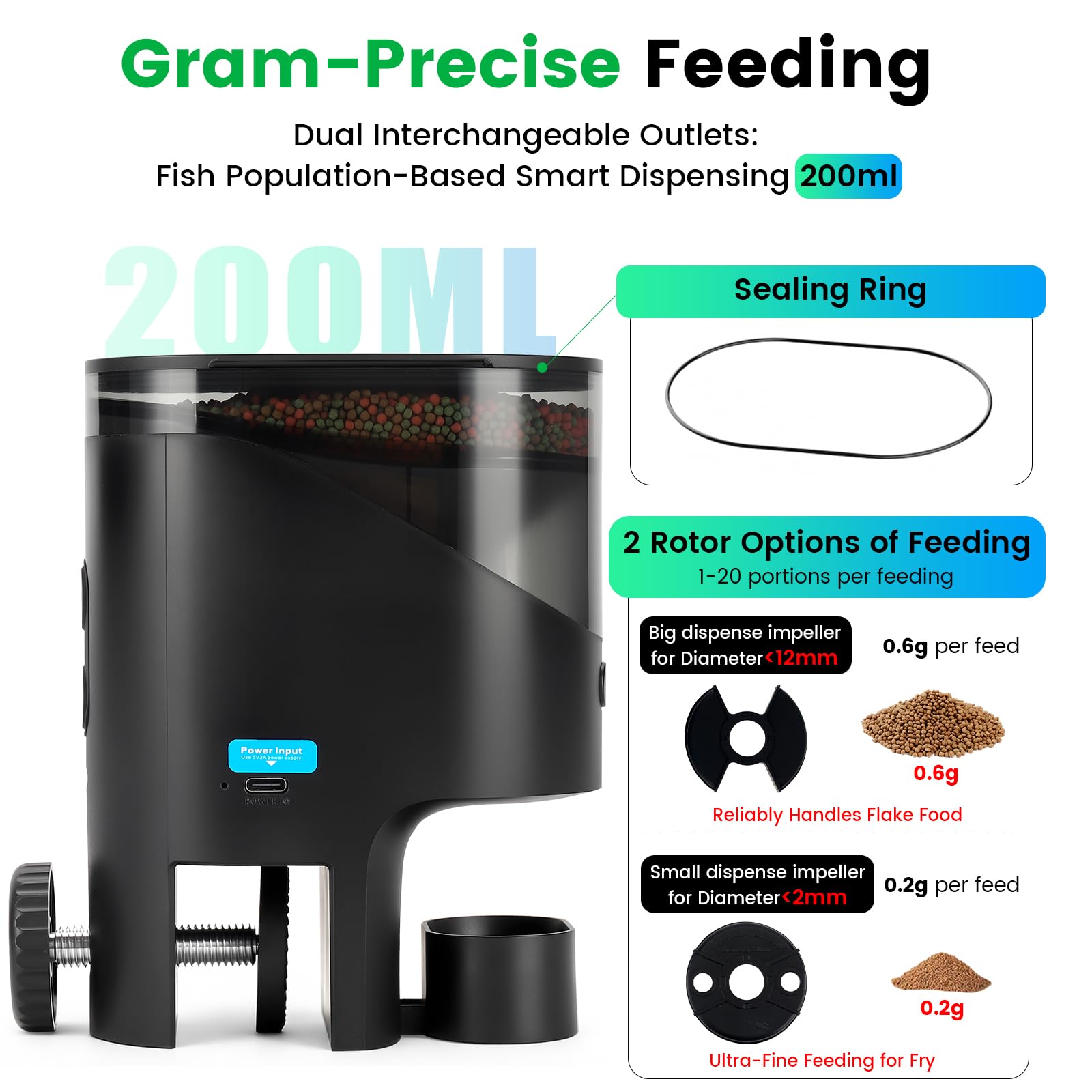 fishkeeper Mangiatoia automatica WiFi per acquario con fotocamera HD e app | Mangime automatico programmabile per pesci, con timer, 230 ml, per fiocchi, tartarughe, Wi-Fi (2,4/5 GHz)