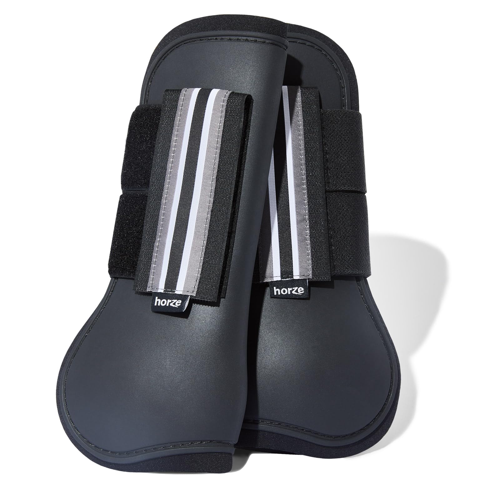 HORZE Adepto Open Front Tendon Boots | Durable Shell with Neoprene Lining - Black - Warmblood