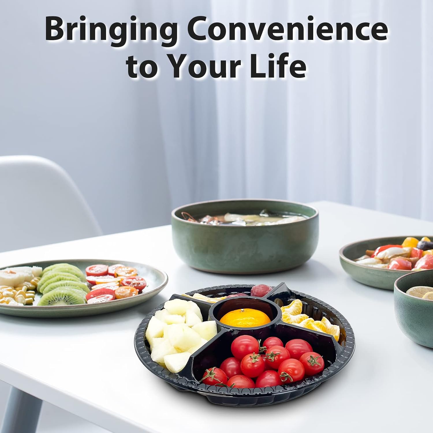12Pcs Disposable Fruit TraysRound Plastic Appetizer Serving Tray