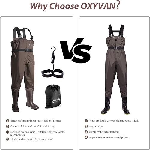 Miniatura 5 de Oxyvan - Vadeadores hasta el pecho con botas para hombres y mujeres, vadeador ligero de pesca de nylonPVC con colgador para botas
