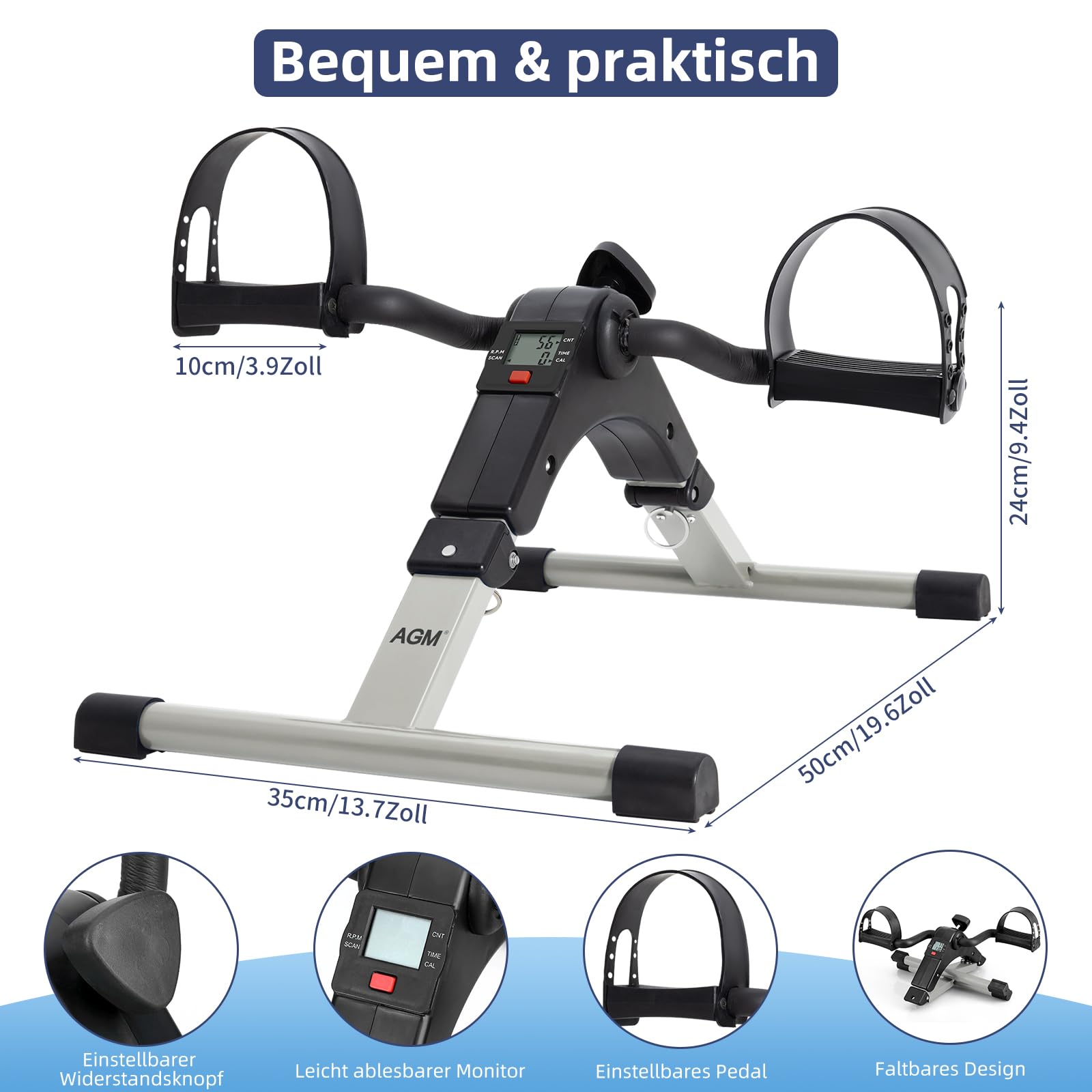 AGM Mini-Heimtrainer Fahrrad, Arm und Beintrainer Fitnesstrainer, Fitness, Hometrainer Bewegungstrainer mit LCD-Monitor und Einstellbarem Widerstand, Fitnessgerät für Zuhause, Büro Schwarz