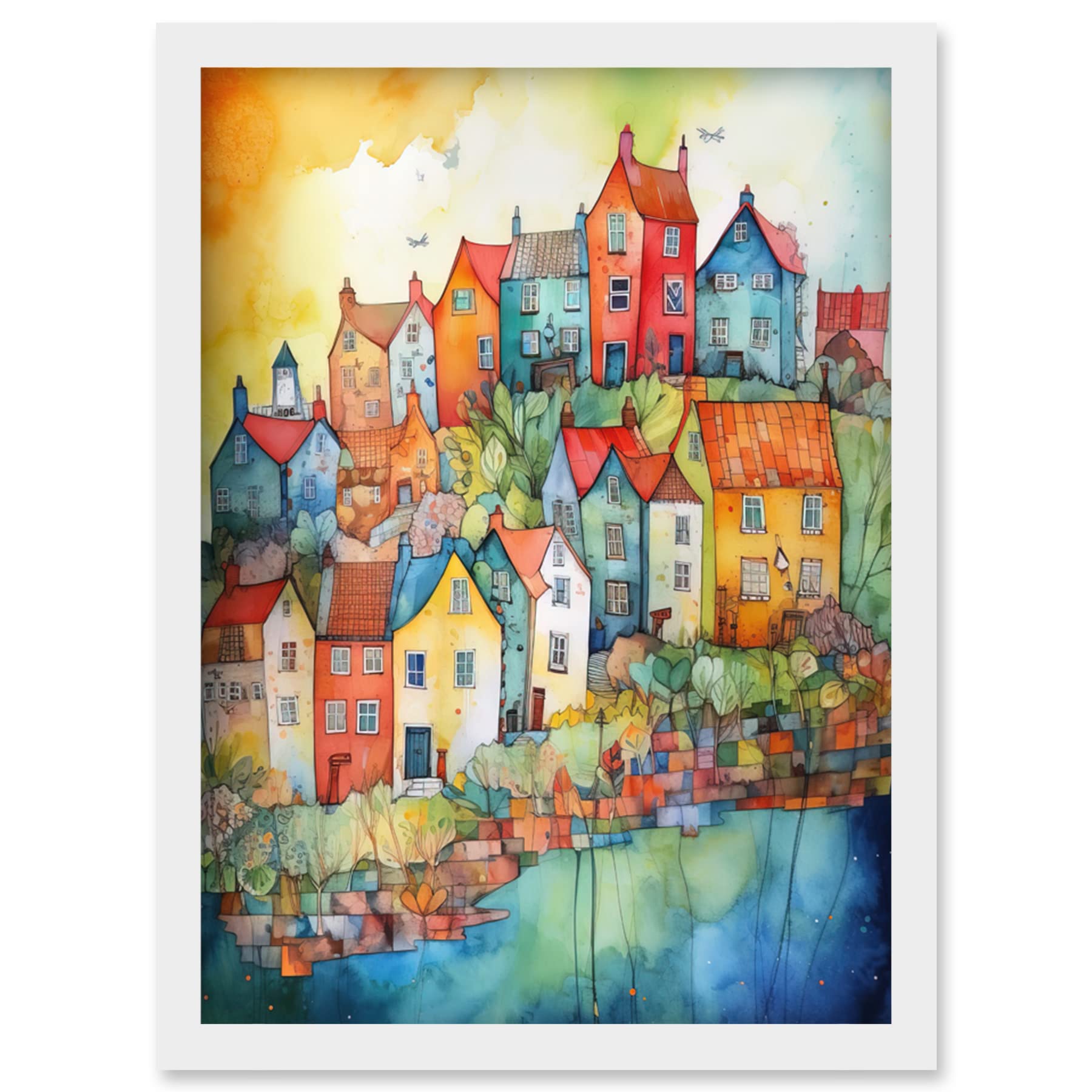 Artery8 Village Of Manarola Italy Folk Art Artwork Framed Wall Art Print A4