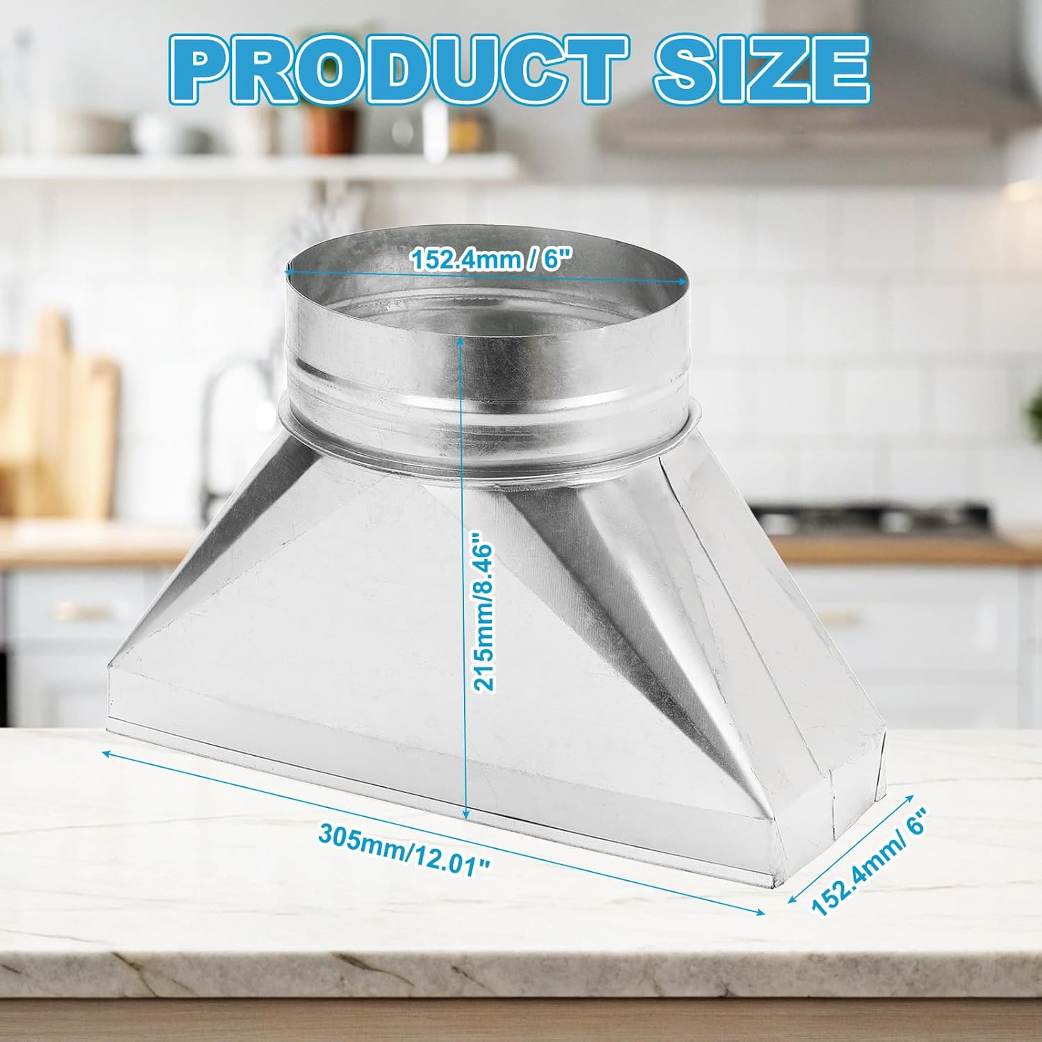 PATIKIL 12" x 4" x 6" Straight Register Boot, Galvanized Steel Transition Rectangular to 6" Round Duct Transition Fitting for Connecting Floor Register Grille HVAC Duct Fittings
