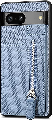 Miniatura 2 de Funda tipo cartera con cremallera y tarjetero para Google Pixel 7A 5G, piel sintética plegable con función atril magnético, cierre de monedero con