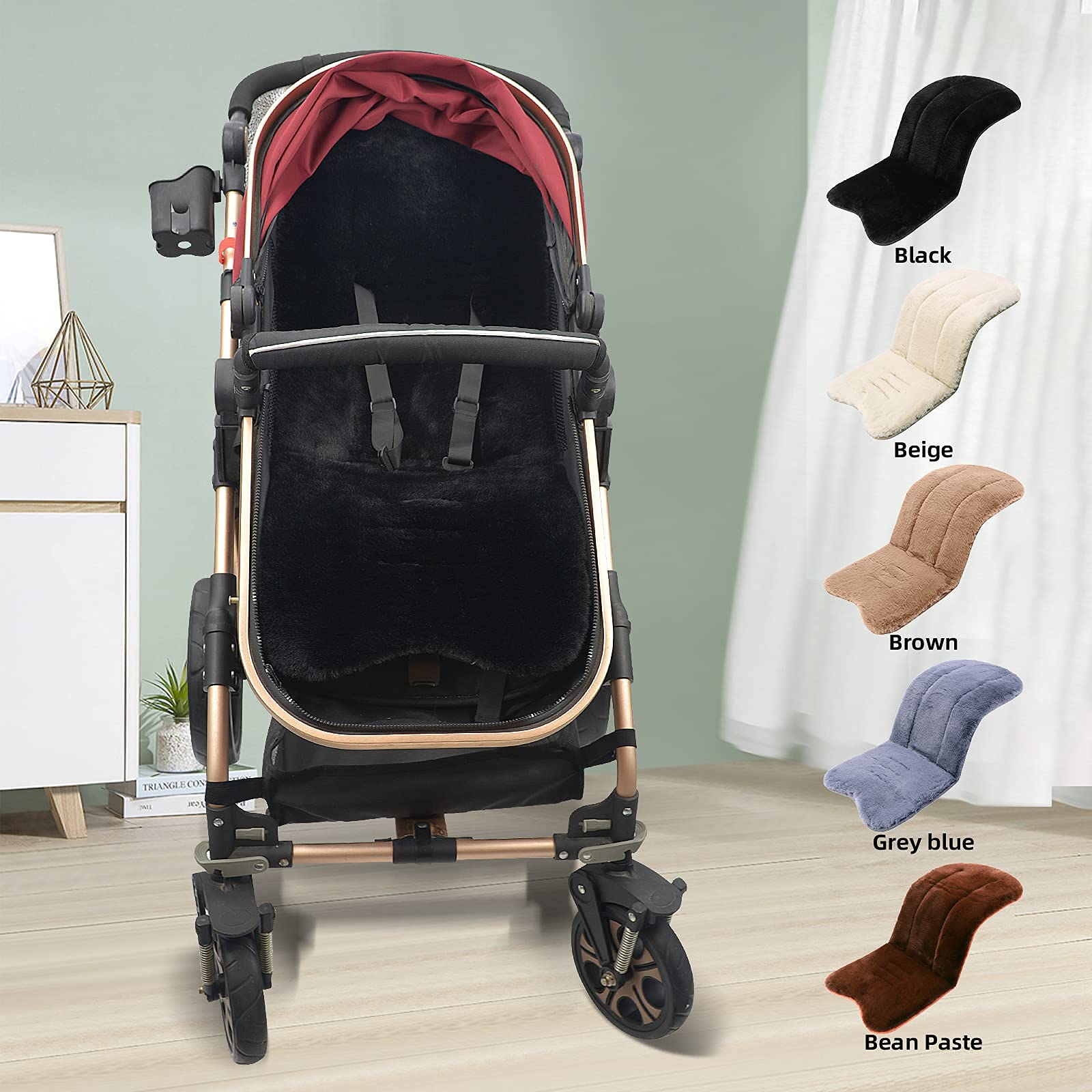 Baby Pushchair seat Liners Universal Strollers Soft Cotton Winter (Black), 1 Stück (1er Pack) - Image 2