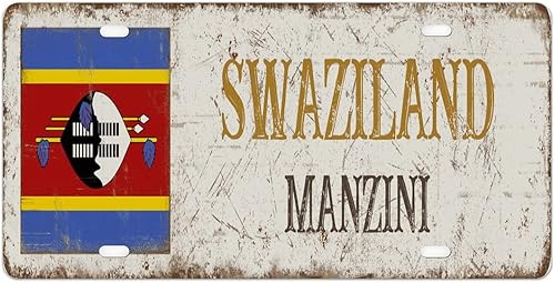 Placa de matrícula de Suazilandia con bandera nacional de Suazilandia, placa de matrícula de la ciudad de Manzini, regalo de recuerdo de campo,