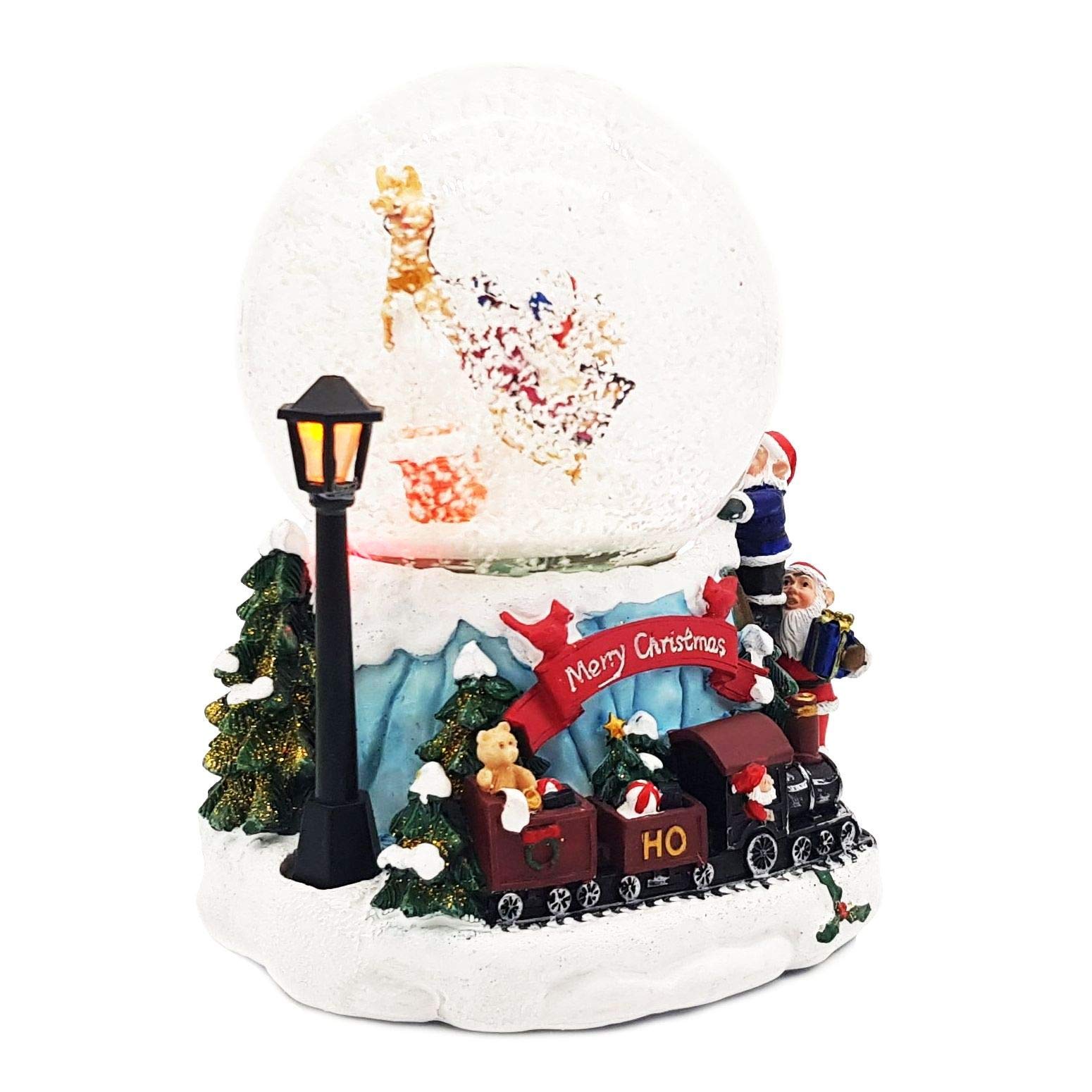 XL LED Schneekugel Weihnachten elektrischer Schneewirbel, viele Melodien und Farbwechsel Glitzerkugel