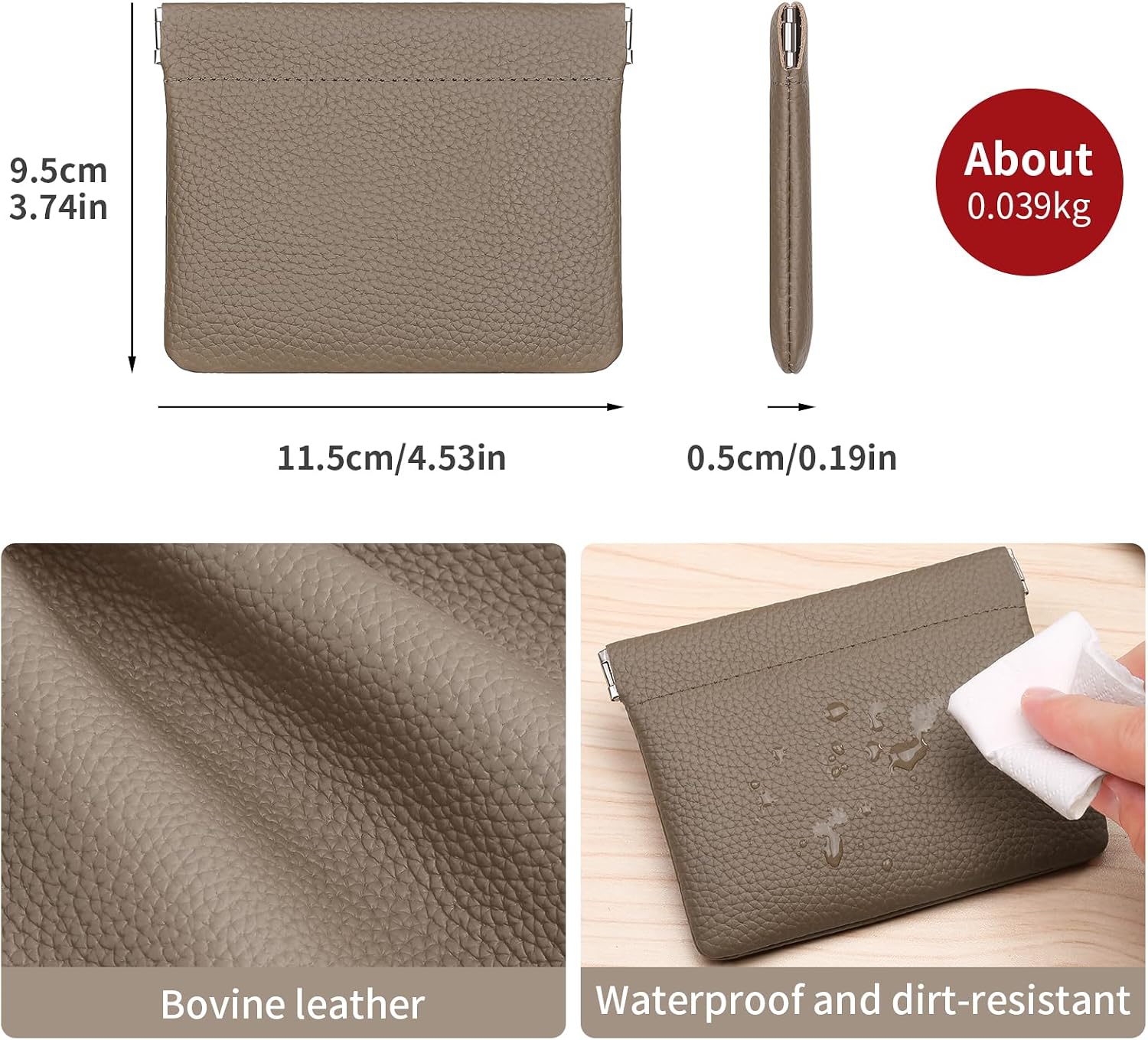 Genuine Leather Squeeze Coin Purse Pouch Change Holder For Men & Women Mini Change Purse Pouch for Pocket, Small Pouch Credit Card Key Headset Lipstick Holder (Grey) image 3