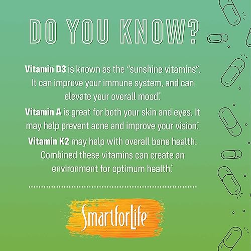 Miniatura 5 de Smart for Life ADK Vitaminas Suplemento  Vitamina ADK de alta potencia  Vitamina D3, vitamina K2 y vitamina A  Apoya la salud ósea y cardíaca  5,000