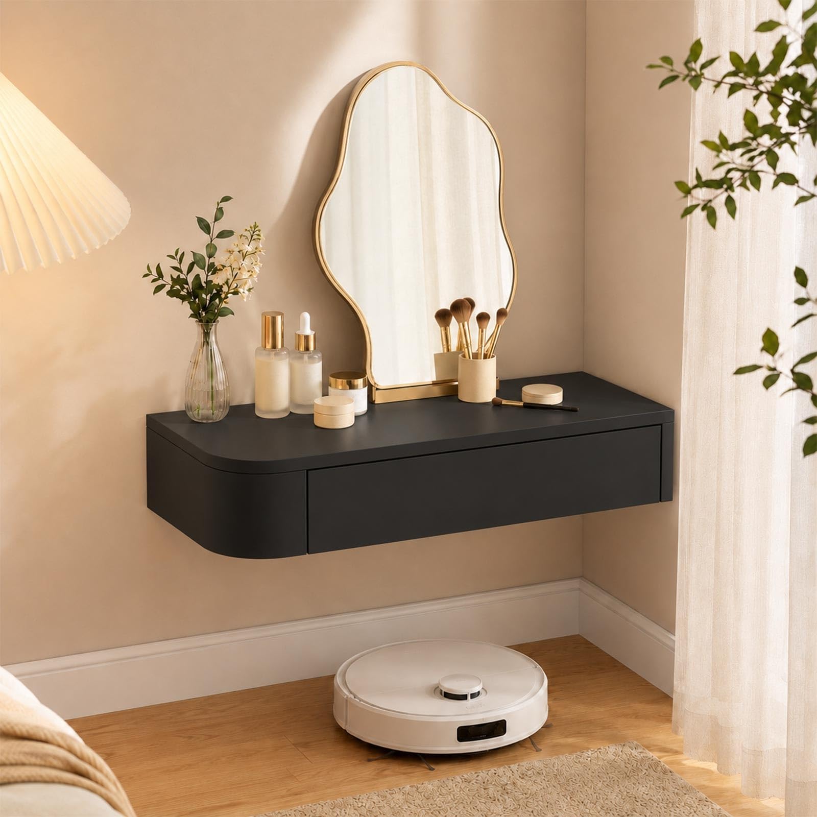 Tocador de pared flotante moderno para maquillaje en apartamentos pequeños