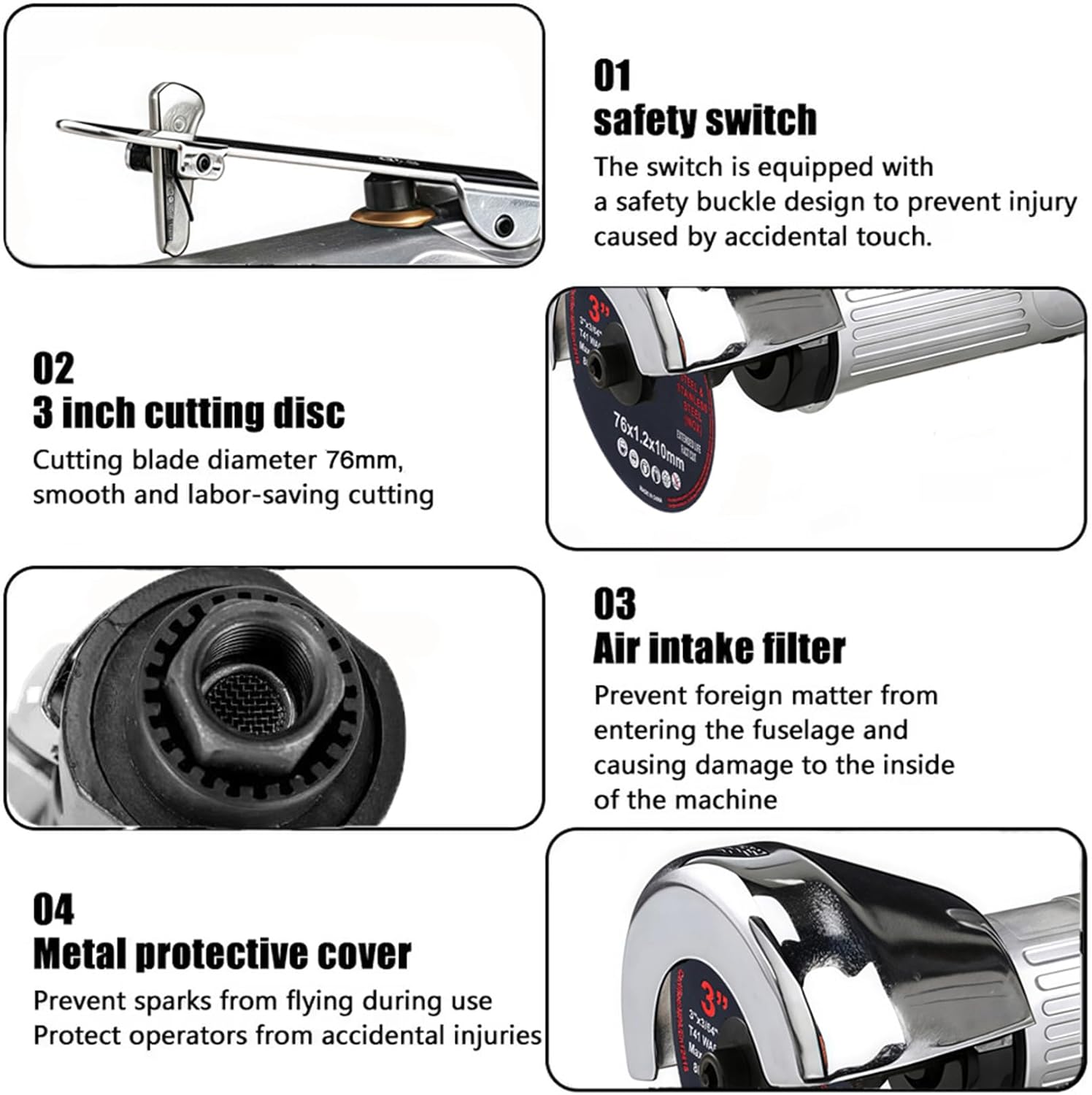 3 Inch Air Cut Off Tool, High-Speed Air Cutter, with 10Pcs Multiple functions Cut Off Wheels, 20000RPM Pneumatic Cutting Tools for Steel, Inox, PVC
