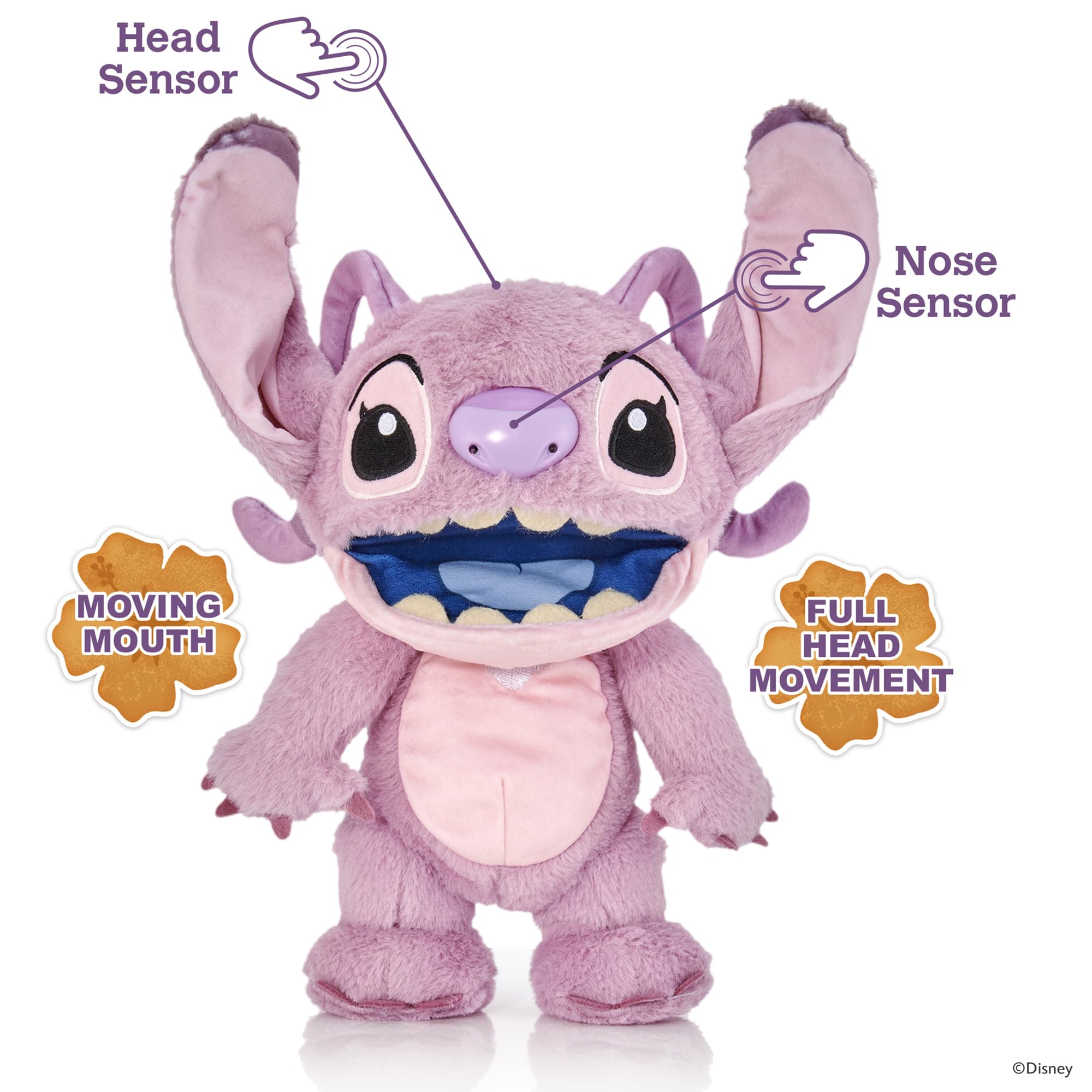 Wow! Stuff Disney Chatty Angel Deluxe Puppetronic, Interaktive Animatronik Puppe mit über 50 Sounds, spricht und bewegt Sich, Größe ca. 30 cm, für Kinder und Erwachsene, Violett