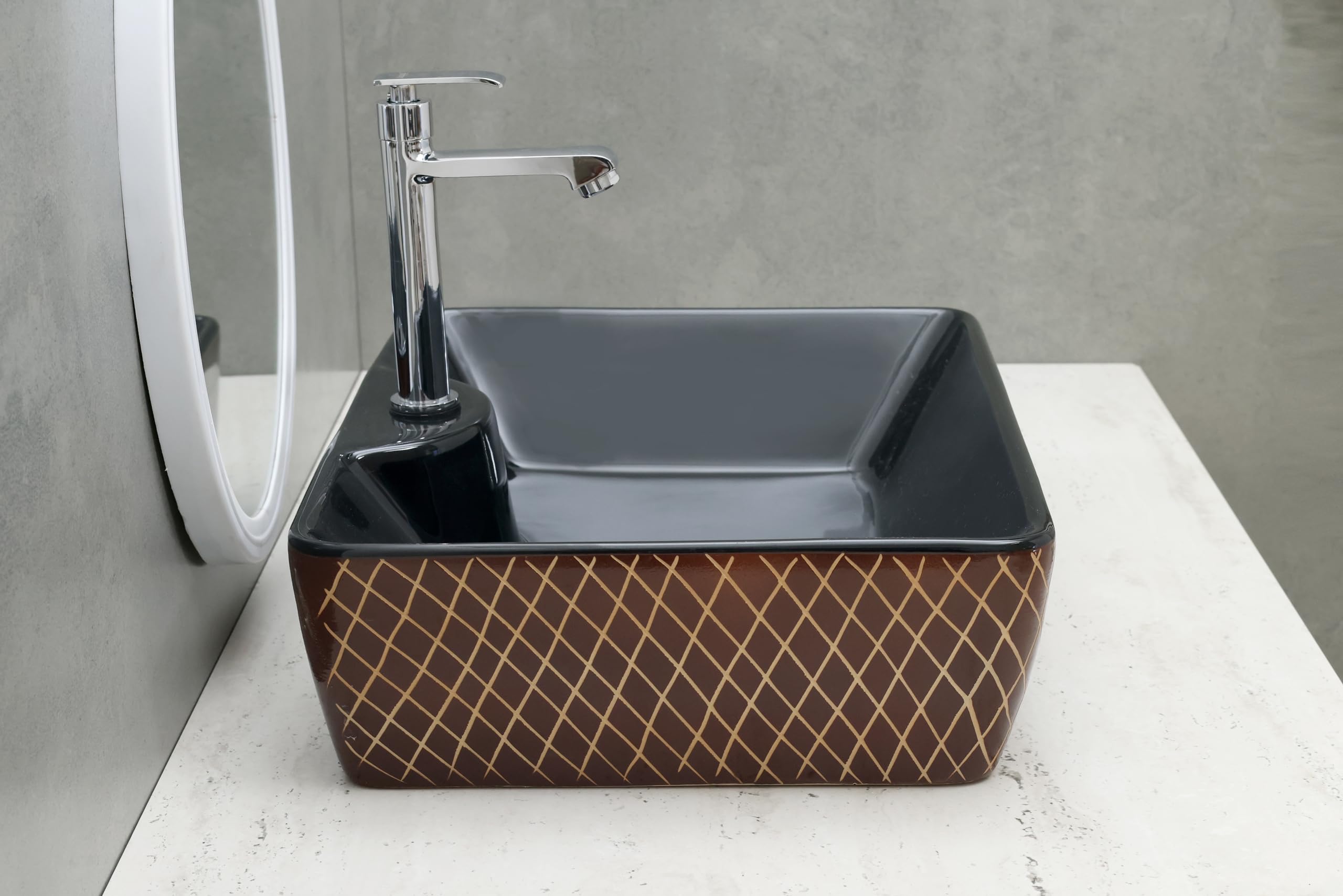 HISRE Ceramic Table Top Vessel Sink Wash Basin Oval Shape Over Counter Wash Basin For Bathrooms & Living Room 19 X 14 X 5 Inch (Style - 8) RT604, photo 3 of 4