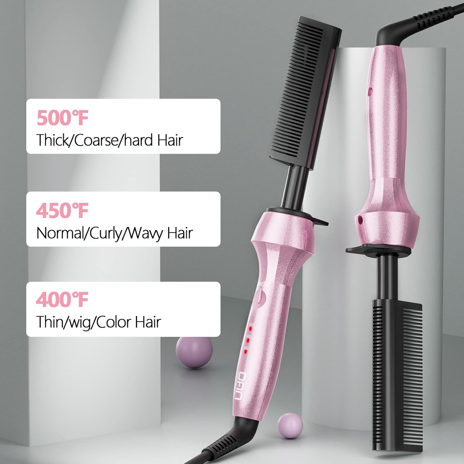 Dan Technology Double-Sided Teeth hot Comb,Hot Comb Electric for Wigs,Travel Size Plug in HotComb,500 Degree HotComb Hair Straightener,Adjustable Temperature,60 min Shut Off