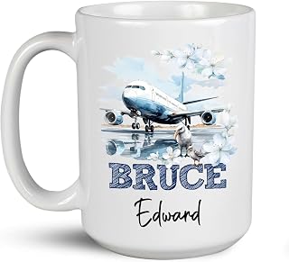 Awesome Customized Plane On The Airport Runway Coffee Mugs, Custom Travel Cup Gift With Airplane Details 11oz 15oz, Personalized Name On Pilot Tea Cup For Friends On Special Day